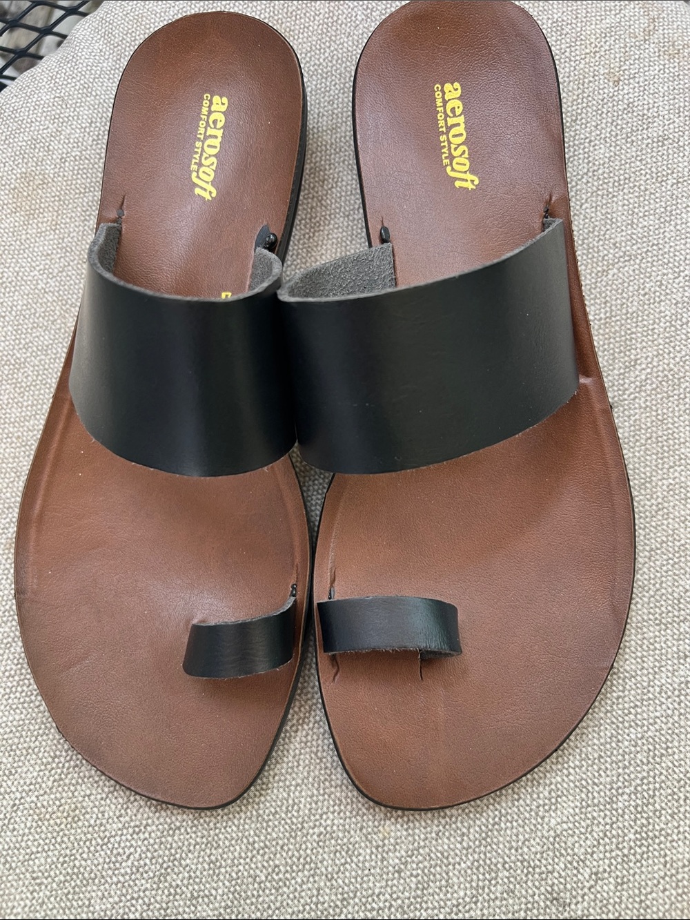 Aerosoft Veawi Black Leather Toe Slide Sandals with Black Straps sz 38